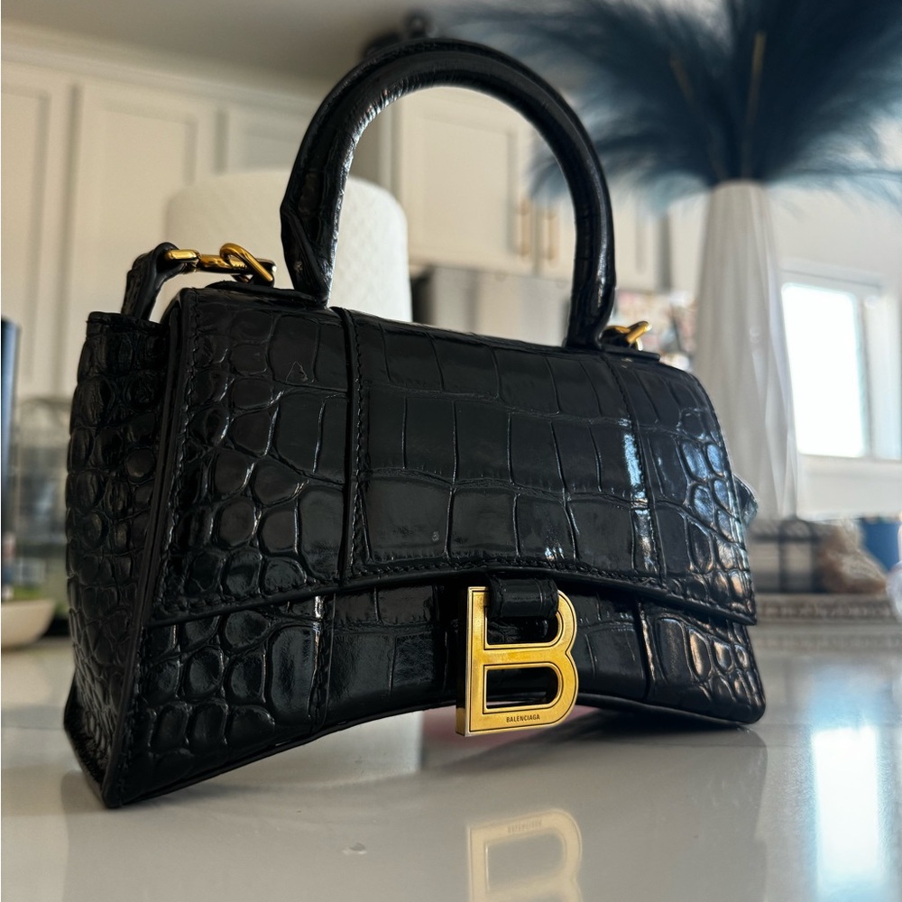 Balenciaga Black Croc-Embossed Handbag